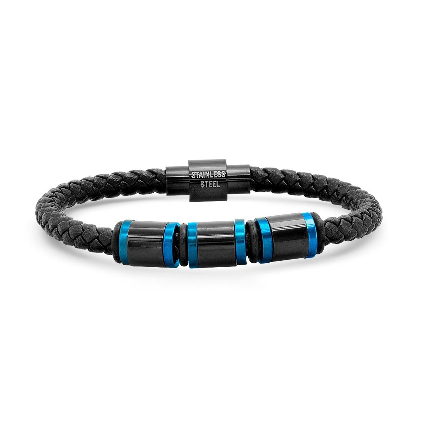 Braided Leather - Stainless Steel Bracelet - Black