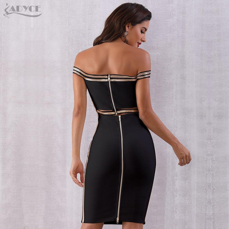 ADYCE Sexy Slash Neck Sequined Hollow Out Midi Off Shoulder Bandage Party Dress - H5223, Black / S, Black / M, Black / L