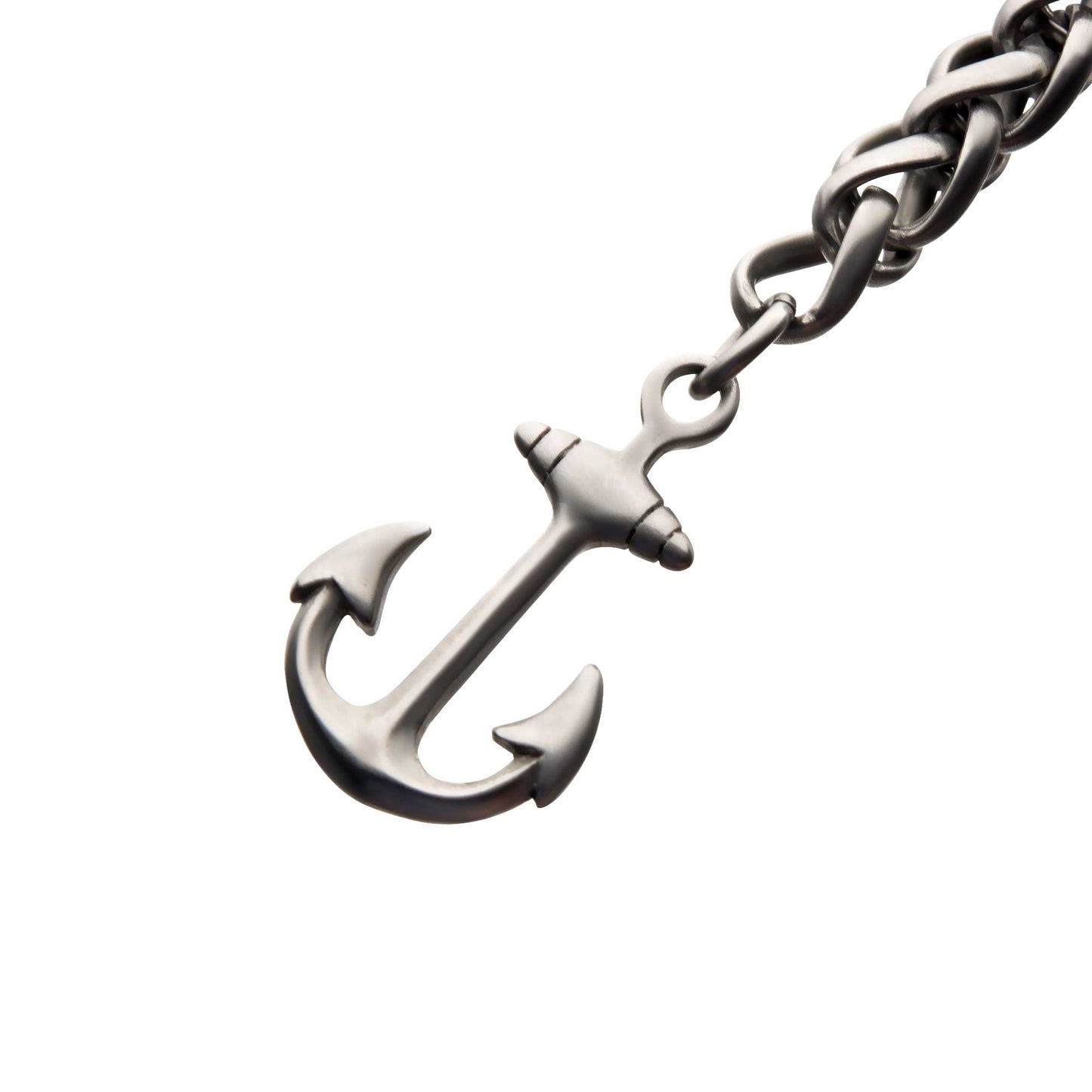 Antiqued Finish Anchor Chain Bracelet - Steel