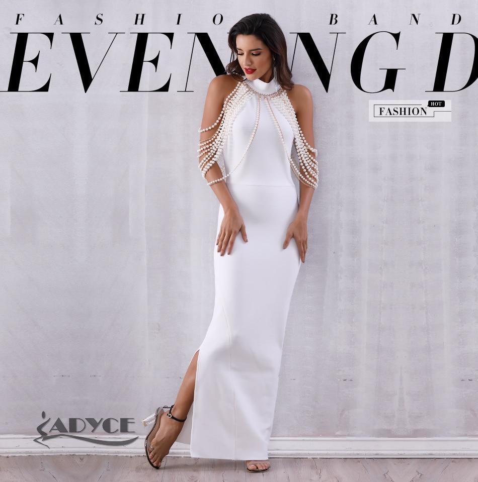 ADYCE Bandage Elegant Long Pearls Chain Bead Backless & Sleeveless Evening Maxi Party Dress - Y2678