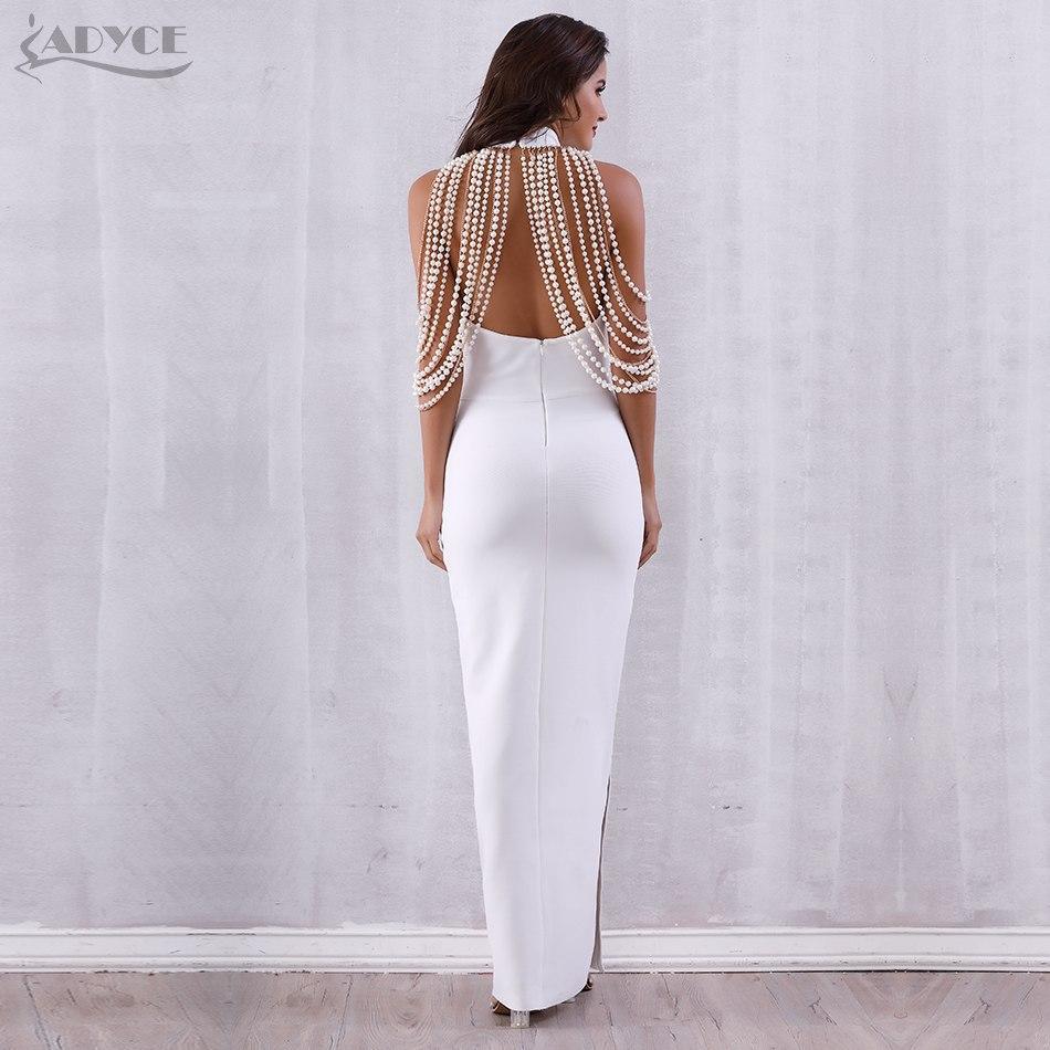 ADYCE Bandage Elegant Long Pearls Chain Bead Backless & Sleeveless Evening Maxi Party Dress - Y2678