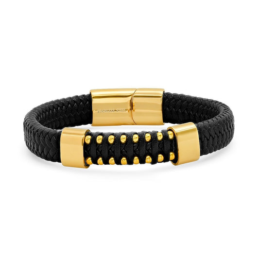 Bracelet en cuir tressé doré - Noir/Jaune