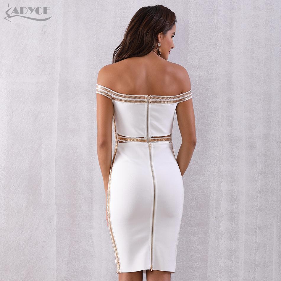 ADYCE Sexy Slash Neck Sequined Hollow Out Midi Off Shoulder Bandage Party Dress - H5223, White / S, White / M, White / L